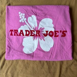 Trader Joe's Pink T-Shirt with Hibiscus Design - Medium